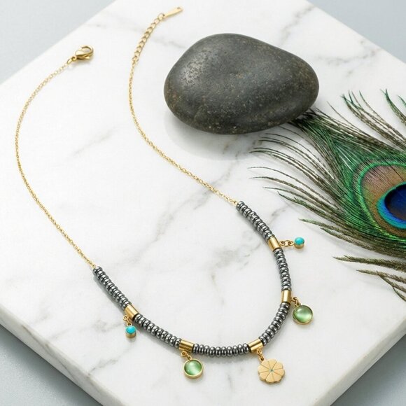 18K Gold Plated Stainless Steel Two-Tone Boho Floral Enamel Charm Necklace Gift - Picture 5 of 17